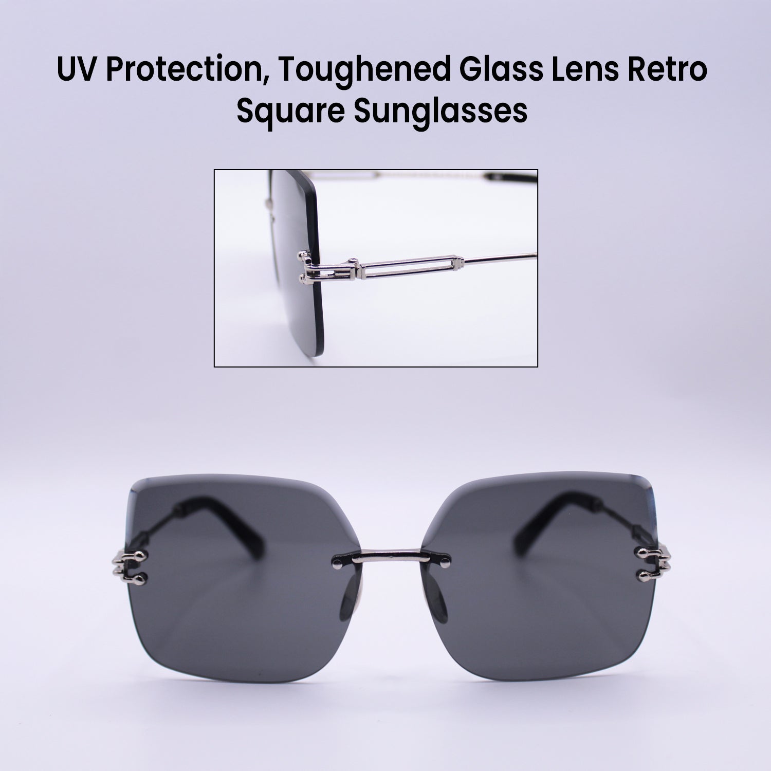 UV Protection, Toughened Glass Lens Retro Square Sunglasses